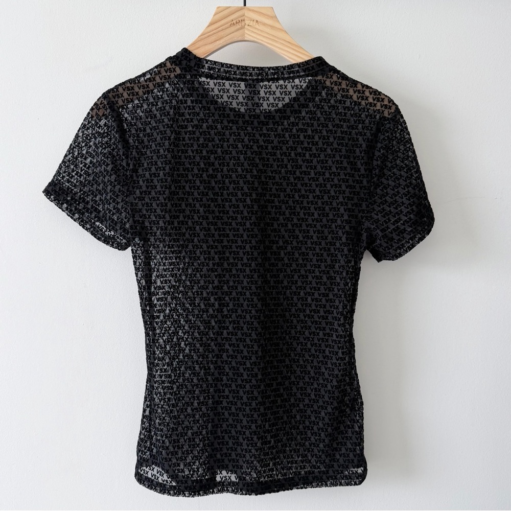 Victoria’s Secret VSX Black Sheer Mesh Logo Tee Y2K Fitted Top Size S - Picture 6 of 9